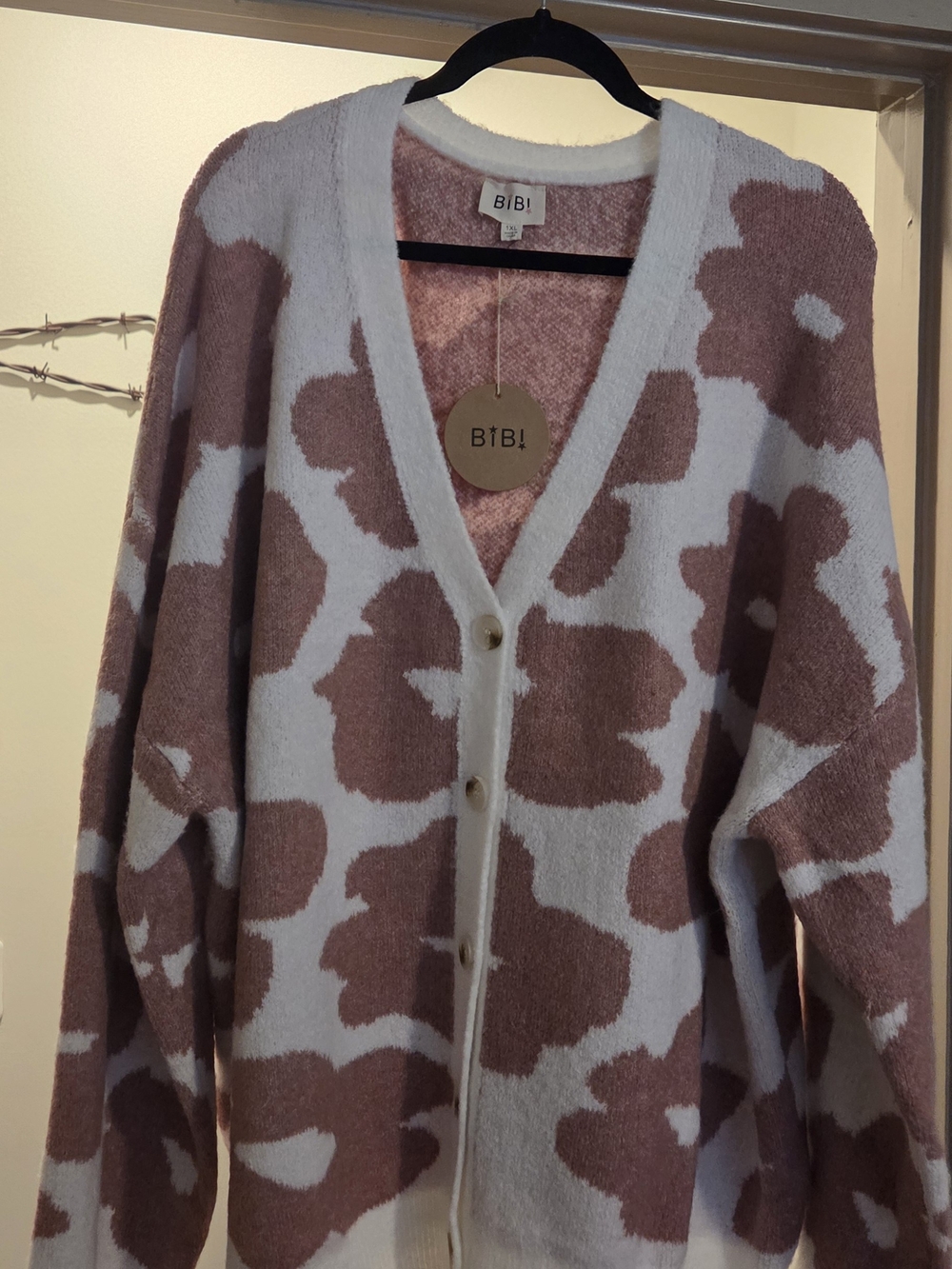 BiBi Dusty Rose and White Floral Patchwork Cardigan